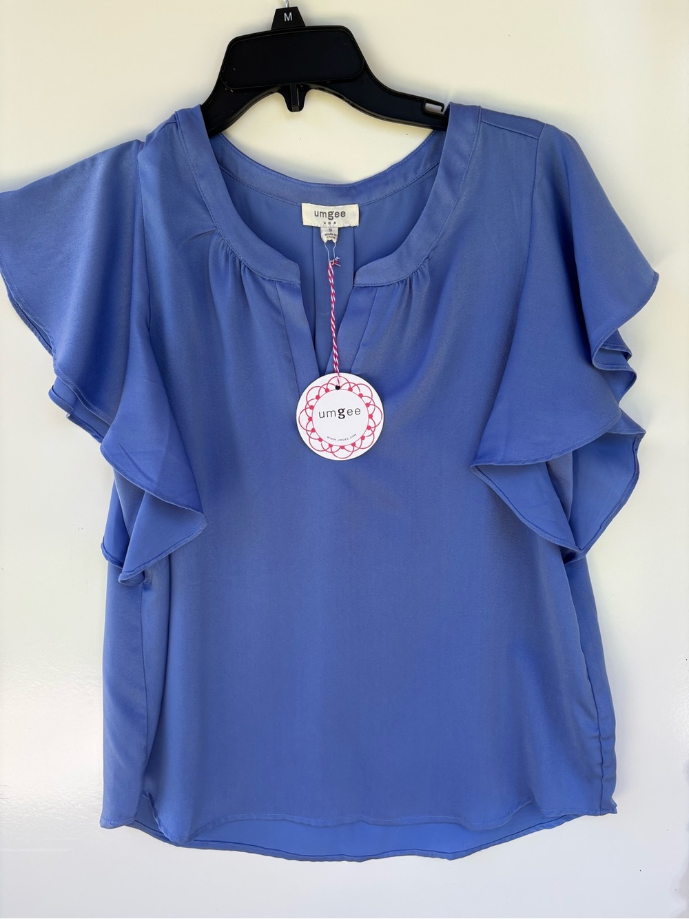 Umgee Women's Lavender Blue Ruffle Sleeve Blouse